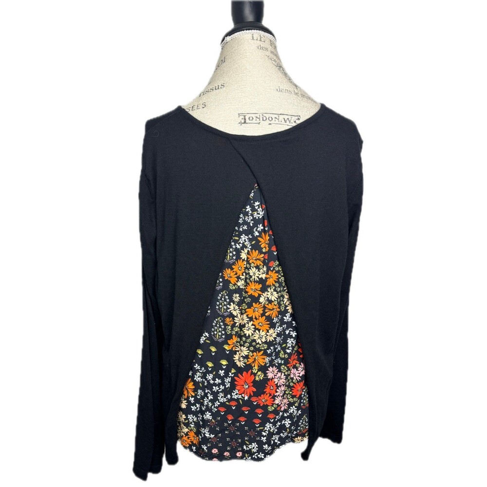 Kachel x Anthropologie Black Knit Sweater w/ Floral Back Detail Sz 10 lightweigh